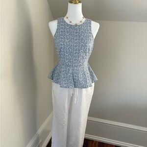 HD in Paris Anthropology Blue Lace Peplum Tank Top